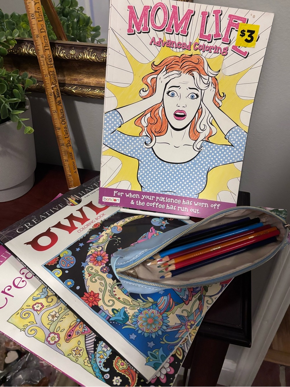 MOM.  Life Advanced Coloring Book plus 2 more books w/Crayon Color Pencils